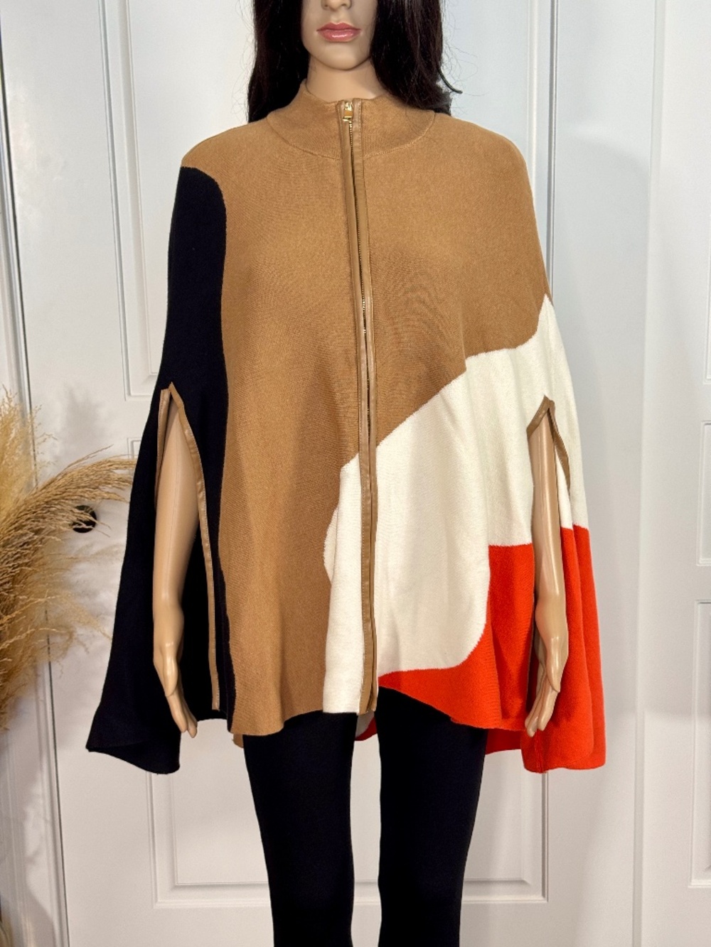 CHICO'S COLOR BLOCK SWEATER PONCHO SIZE L/XL